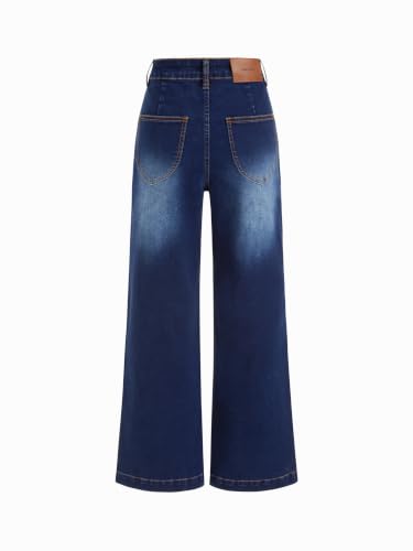 Image of CIDER Womens Wide Leg Jeans Cropped Length Stretchy Denim Flared Pants | High Waist, Trendy, Straight Leg Jean Bottoms