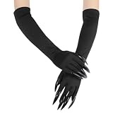 KASLCWA Guantes Uñas Largas, Guantes negros de Halloween para Mujer, Guante Garras para Halloween, Cosplay, Carnaval, Mascarada