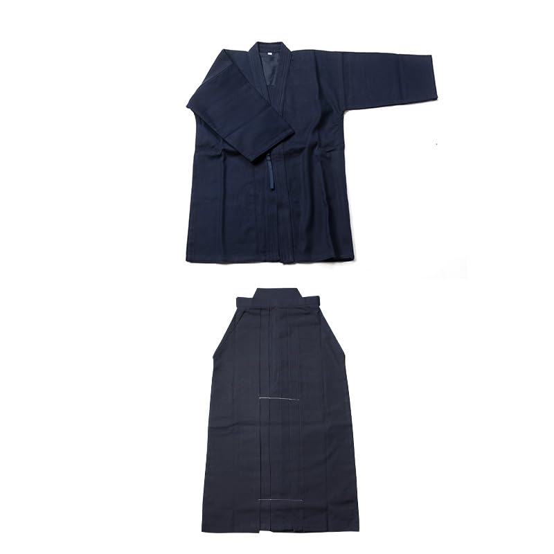 EKENDOCOM Kendo Uniform Set - Standard - Navy KENDO UNIFORM SET for beginners - kendo uniform kendo gi hakama set weight 54.25 oz 5'9''/175cm, Large