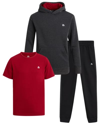 RBX Boys Sweatsuit Set - 3 Piece Active Fleece Jogger Sweatpants Hoodie and T-Shirt for Boys - Athletic Outfit (Sizes 2T-12)