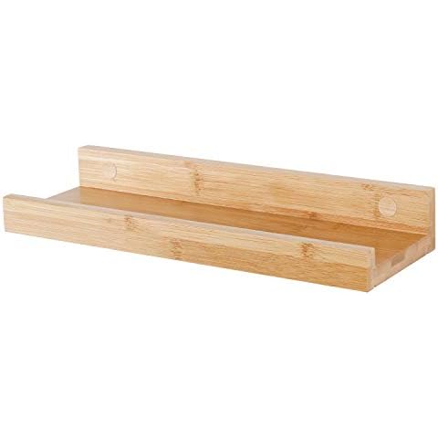 YOYAI Natural Bamboo Floating Shelves Wall Mounted Rustic Wood Wall Shelves Wooden Wall Storage Organizer Home Decor Living Room Kitchen Bedroom (Natural,13.8 in) Cover