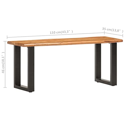 Banc en acacia massif 110 cm et acier aux bords naturels uniques - 3