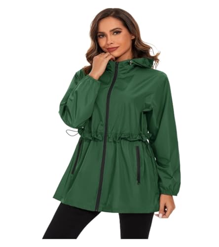 ZHIAN Chaqueta Impermeable For Mujer, Abrigos Ligeros, Gabardina For Exteriores, Abrigos Plegables con Capucha Y Bolsillo(Green,M)