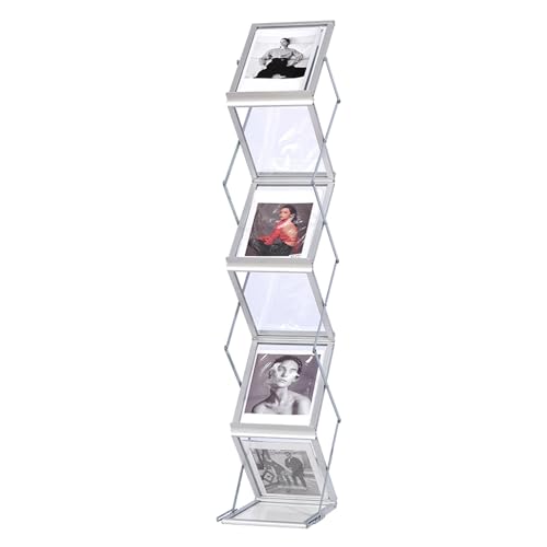 Porte-revues pliable au sol en aluminium escamotable argent avec sac