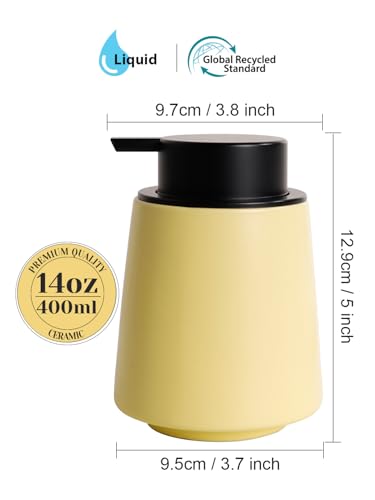 Autumnlife Seifenspender Gelb, 400ml Spülmittelspender Keramik Seifenspender mit Großer Pumpenkopf, Nachfüllbarer Flüssigseifenspender Matt Soap Dispenser für Küche, Bad 2