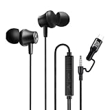 pTron Boom Play X5 in-Ear Wired Earphones w/Type-C & 3.5mm Aux Connectors, 10mm Drivers for Pristine Sound, HD Mic for Clear Calls, in-line Controls,1.2m Tangle-Free Cable & Wide Compatibility(Black)