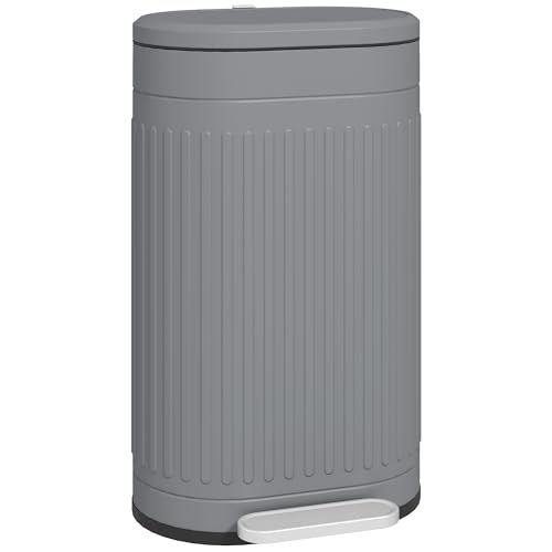 HOMCOM 30 Litre Pedal Bin Fingerprint Proof Kitchen Bin with Soft-close Lid Metal Rubbish Bin with Foot Pedal and Removable Inner Bucket Grey