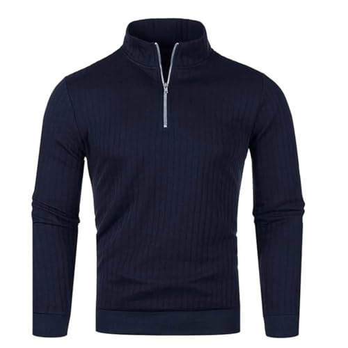Men Semi Turtleneck Long Sleeve Half Zip Pullover Knitted Sweater Pullovers2
