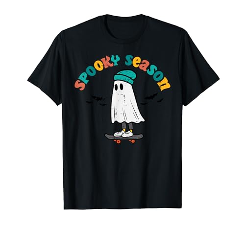 Fantasma Skateboard Spooky Season Disfraz retro de Halloween para niños Camiseta
