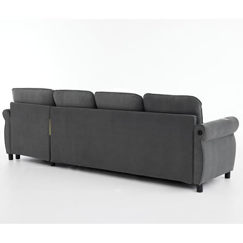 Image of ERYE L-Shaped Reversible Sectional Sofa with Pull Out Queen Memory Mattress Sleeper Bed, 2-in-1 L-Shaped Corner Sectional Couches W /Wireless Charging, Storage Chaise Lounge