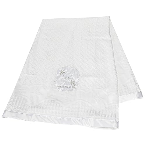 Image of Baptism Christening Gifts for Girls Boys White Baby Blanket Embroidered Shawl Towel Newborn Neutral Baptismal Gifts