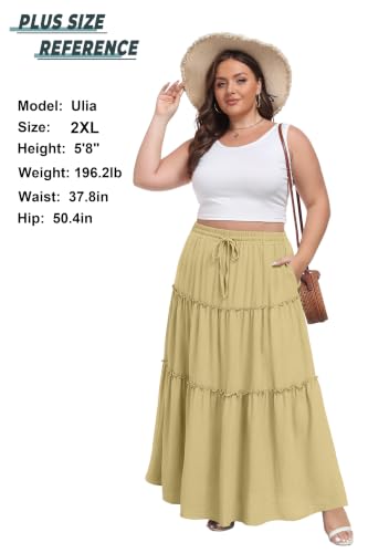 Image of Lepunuo Womens Casual Boho High Waisted Flowy Maxi Skirts Tiered Floral Long Skirts with Pockets for Summer Beach Vacation