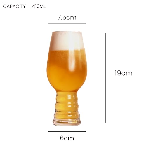 Image of Sipologie Craft IPA Beer Glass 410ml, Set of 4 - Designed to Accentuate Flavour Profiles of IPAs - Great Beer Mug for Gifting