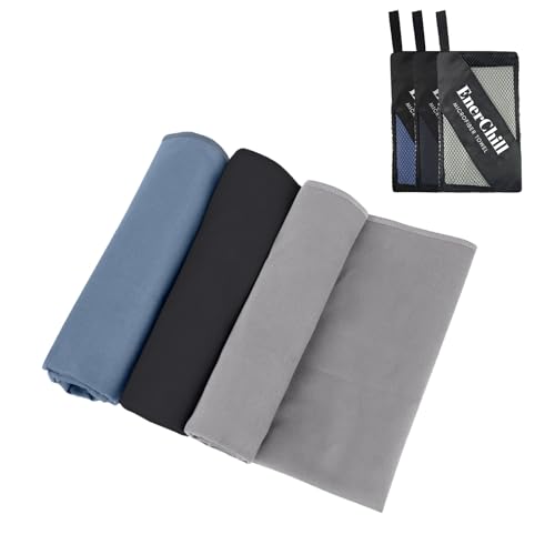 EnerChill 速乾タオル3枚セット ビーチ スポーツタオル マイクロファイバー スイミング プールタオル コンパクト 軽量 汗拭き アウトドア ジム 登山 旅行 運動 髪 バスタオル (ライトグレー+ネービーブルー+ブラック)
