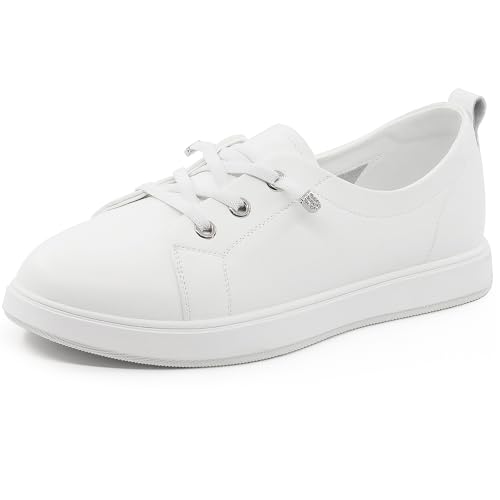 Women’s White Tennis Sneakers PU Leather Slip-On Low Top Casual Walking Shoes