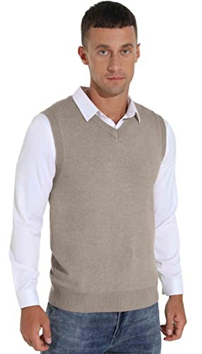 Sailwind Men's Wool Blend Knit V-Neck Sweater Vest Sleeveless Pullover Khaki #TOP4