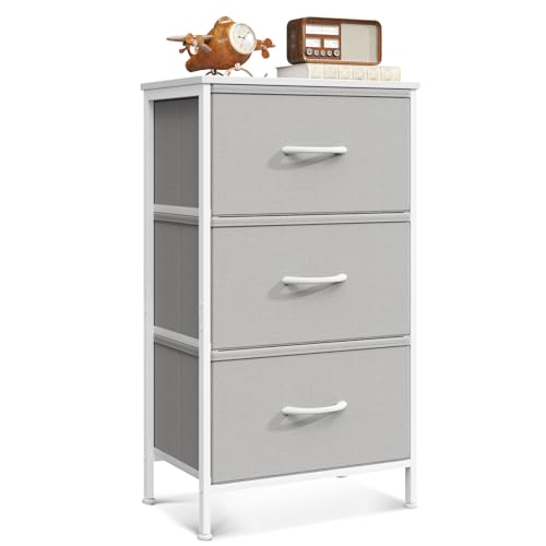 Casaottima Gray Dresser for Bedroom Nightstand, Small Fabric Dresser Chests of Drawers, Closet Organizers and Storage with 3 Drawers
