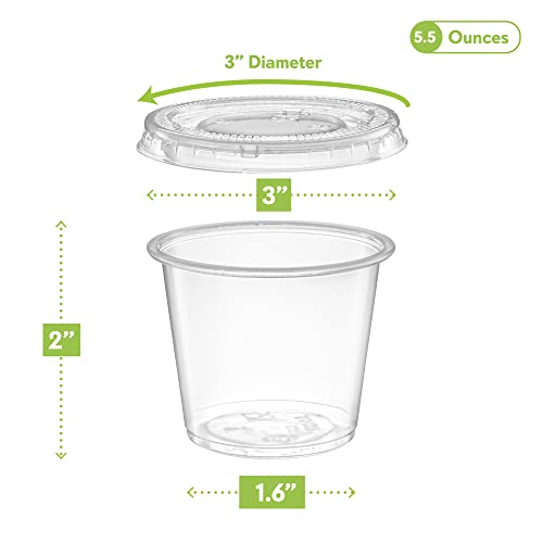 Image of 5 oz - Clear Diposable Plastic Portion Cups With Lids, Small Mini 100 Sets