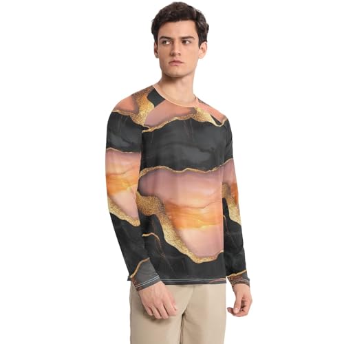 Marble Black Peach Men's Rash Guard Comfortable Round Neck Men's Sun Shirt Long Sleeve Hiking3