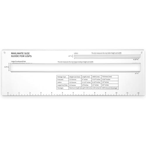 Tenceur 13.1 x 4.2インチ 郵便配送ガイド Usps アクリル郵便測定定規 レター用 封筒サイズ Usps用測定ツール 重量とサイズ表付き