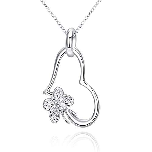 Collier couple papillon coeur pendentif bijoux femmes filles 45 cm