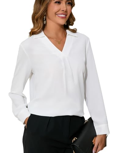 Dosieyeo Bluse Damen Elegant V Ausschnitt Langarmshirt mit Kragen...