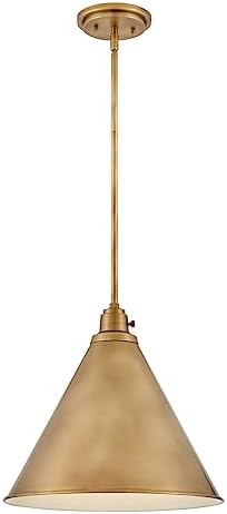 Hinkley Arti Medium Pendant Light, On/Off Switch, Adjustable Height, Inner White Shade, Heritage Brass