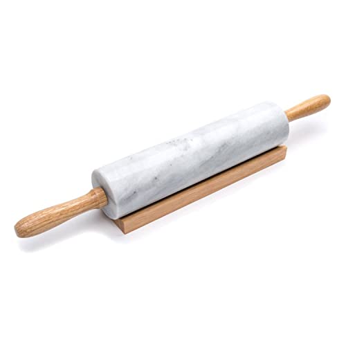 Fox Run Polished Marble Rolling Pin with Wooden Cradle, 10-I...