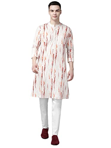 Image of See Designs Men White Multi Tie and dye Print Design Straight Kurta