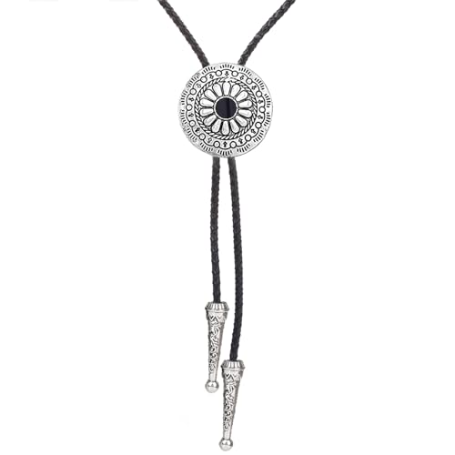 Image of Turquoise Bolo Tie for Men, Leather Braided Necktie Western Cowboy Bola Tie Costume Accessories for Men Women