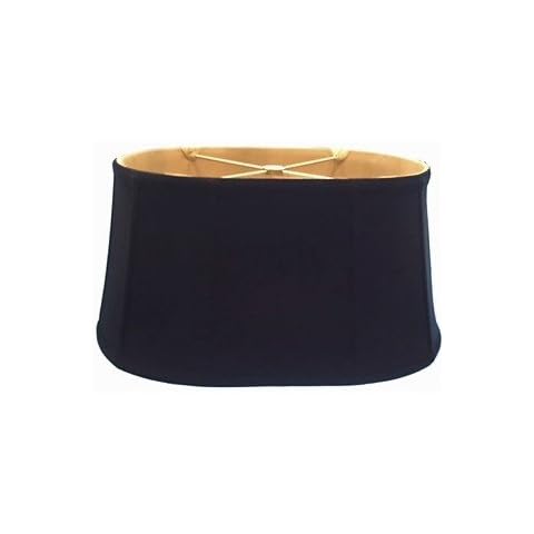 Upgradelights 16 Inch Shallow Retro Oval Washer Lampshade (Black) Gold Interior with Matching Harp and Finial Cover