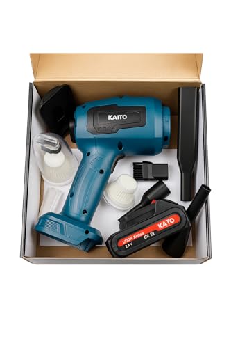 Image of KAITO Cordless Car Vacuum Cleaner & Blower 2-in-1 (21 V) | Portable Handheld Vacuum Cleaner with Dual Batteries, Charger & 6 Attachments | High-Power Cleaning for Car, Home & Office
