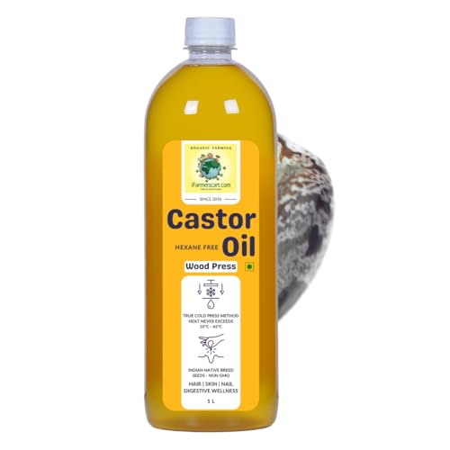 Image of Castor Oil Wood Pressed Pure Cold-Pressed Arandi Oil by Farmers Society | Edible | Hair Growth Skin Care Moisturizer Nails Luscious Eyelashes | Native Breed Castor from TamilNadu (1L)