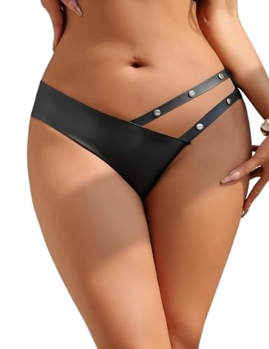ohyeahlady String Ficelle Femme Sexy Erotique Grande Taille Culotte Fendue String Tanga Cuir Sexy Chic Ouvert Tenue Femme Hard Cuir sous Vetements Feminins...