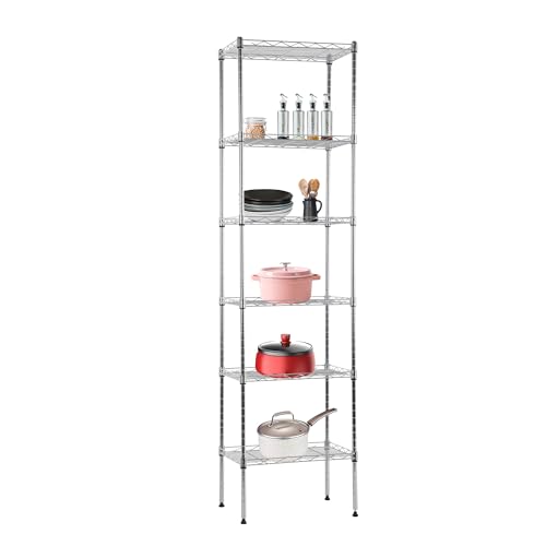 Image of BestOffice | 6-Tier Wire Storage Shelves | 17x12x64 | Chrome | with Adjustable Racks | Heavy-Duty Metal Shelf, Holds Upto 600 lbs | No-Tool Assembly | Ideal for Home & Garage Shelving