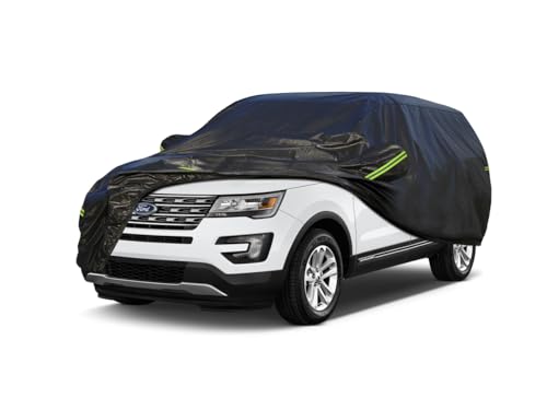Image of KouKou Waterproof SUV Car Cover Suitable for Ford Explorer from 1995 to 2025, 7 Layers Windproof All Weather Waterproof Outdoor Cover Sun Rain UV Dust Snow Protection. Black