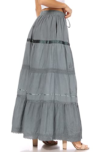 Sakkas Solid Embroidered Gypsy/Bohemian Full/Maxi/Long Cotton Skirt4