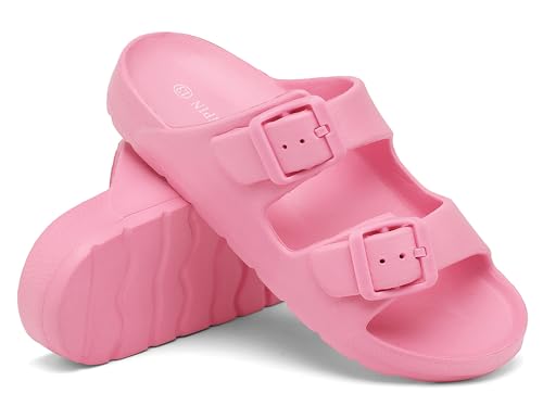 Image of INMINPIN Boys Girls Double Buckle Slide Sandals Comfort Beach Pool Shower Slippers Adjustable Indoor Outdoor Little Kid /Big Kid