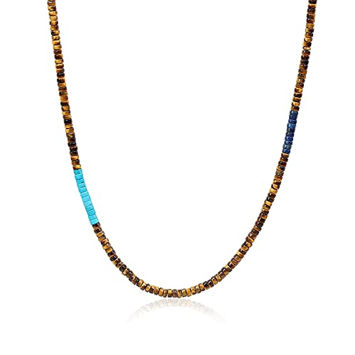 COAI Heishi Genuine Brown Tiger Eye Stone Beaded Necklace for Men Women 26