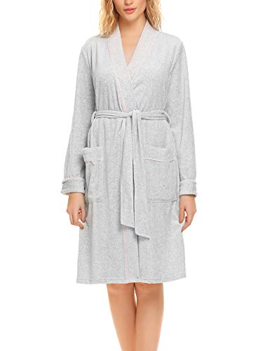 Ekouaer Womens Warm Velvet Fleece Long Bath Robe Plush Soft Sleepwear with Pocket