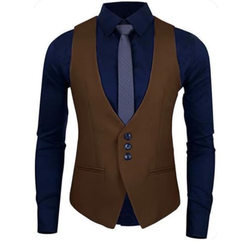 Men’S Solid Color Single Button Vest Single Breasted V-Neck Formal Business Waistcoat For Wedding Work 6