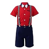 Baby Jungen Kleidung Set Gentleman Anzug Kurzarm T-Shirt Hemd mit Fliege Hosenträger Shorts Taufe Kleidung Festlich Hochzeit Anzug