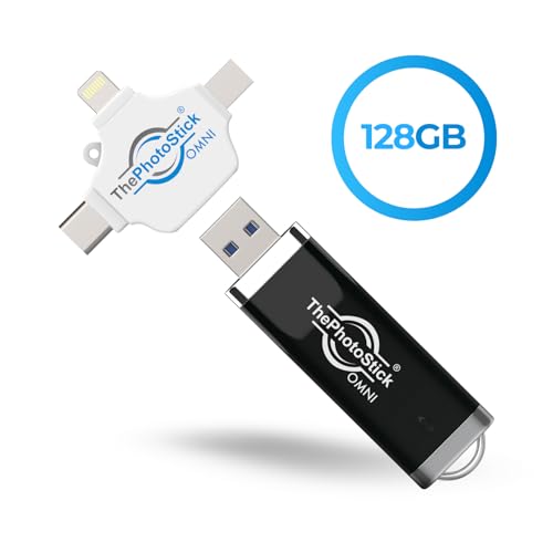 ThePhotoStick® Omni 128GB USB Flash Drive & Memory Stick – Photo & Video Backup for iPhone, Android, Mac & PC – Multiport Connection to Easily Store & Transfer Files