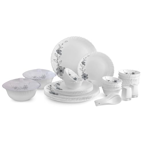 Cello Opalware Dazzle Series Florid Vine Dinner Set | Microwave & Dishwasher Safe | Light-Weight & Thermal Resistant | Crockery Set for Dining & Gifti