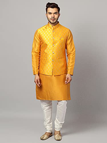 Image of Uri and MacKenzie Men's Silk Blend Kurta Pajama with Designer Ethnic Nehru Jacket /Modi Jacket