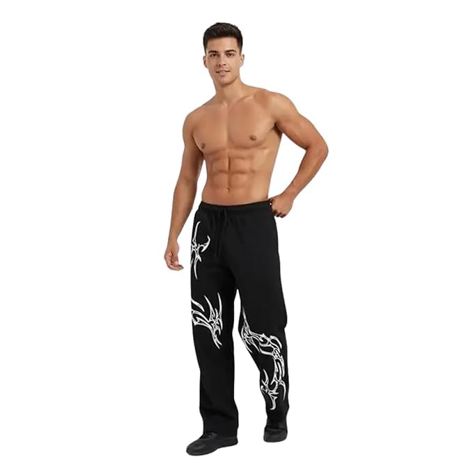 Image of Men's Baggy Track Pants,for Men - Tribal Print Oversized Fit Baggy Streetwear Gym Wear with Elastic Waist - Relaxed Fit