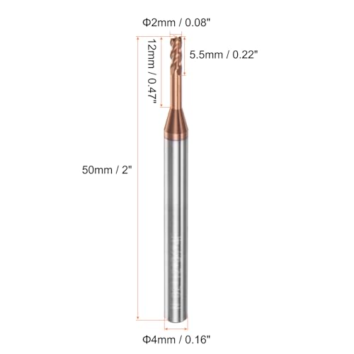 Image of HARFINGTON 2pcs Square Nose End Mill 4mm Shank 2mm x 12mm AlTiSin Coated Solid Carbide Long Reach Extended Neck 4 Flutes CNC Router Bit Milling Cutter for Stainless Steel Hardened Steel