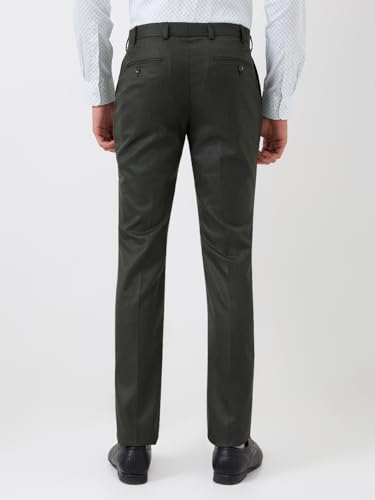 Image of Raymond Men Slim Fit Solid Pattern Poly Viscose Blend Flat Front Formal Trouser