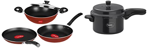Pigeon by Stovekraft Titanium 3 Ltrs Pressure Cooker & Basics Induction base Non Stick Aluminium Cookware set (Terracotta Brown)