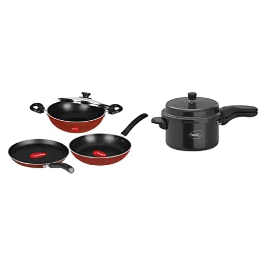 Pigeon by Stovekraft Titanium 3 Ltrs Pressure Cooker & Basics Induction base Non Stick Aluminium Cookware set (Terracotta Brown)